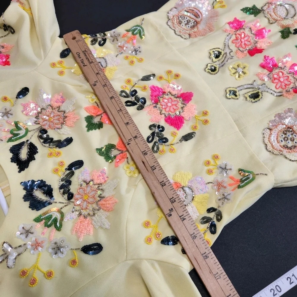 Needle And Thread Floral Sequin  Embroidered Yellow Dress - Picture 9 of 11
